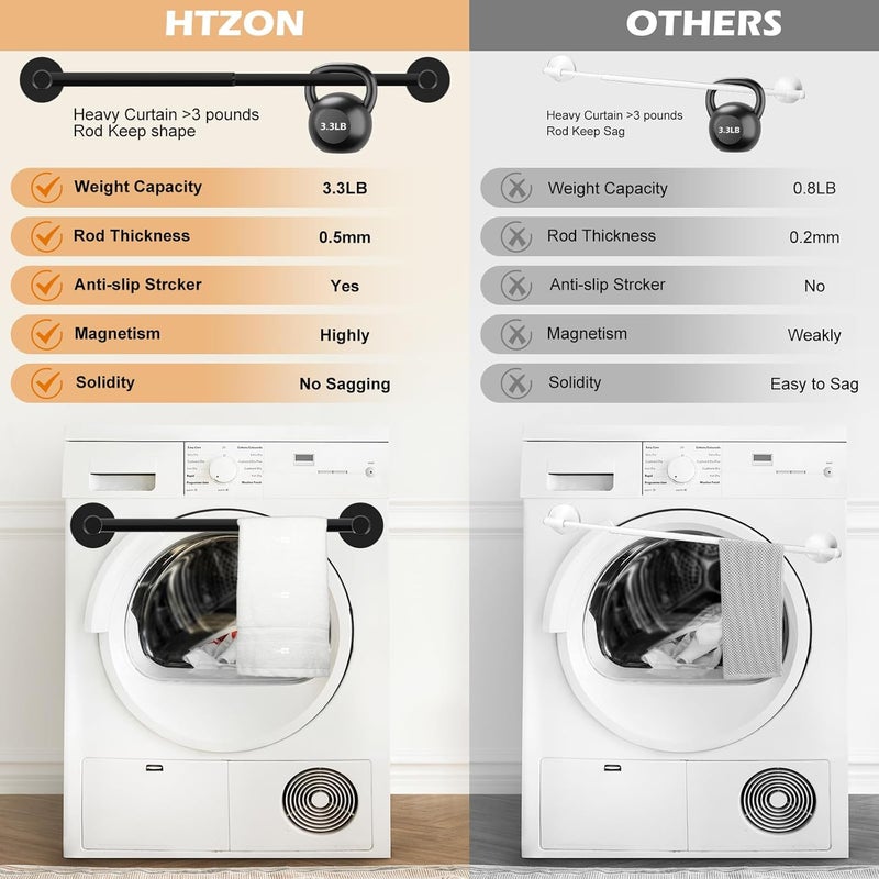 HTZON Black Magnetic Curtain Rod for Door:French Magnetic Rod for Classroom Whiteboard Calendar,Small Adjustable Magnetic Towel Bar,Tool-Free Heavy Duty Modern Magnet Cafe Pole No Drilling,16-28 Inch - Image 3